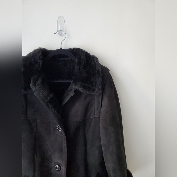 Vintage Black Leather Attic Shearling sheepskin Coat - Picture 3 of 16